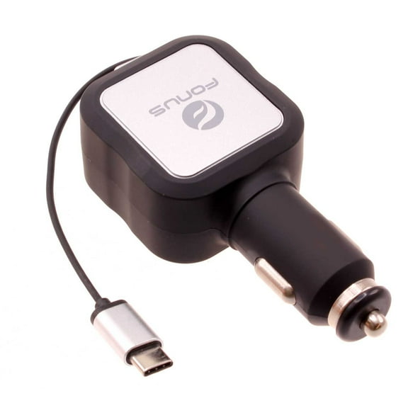 Retractable Car Charger for iPhone 16/Pro/Max/Plus - 4.8Amp Type-C 2-Port USB Fast Charge DC