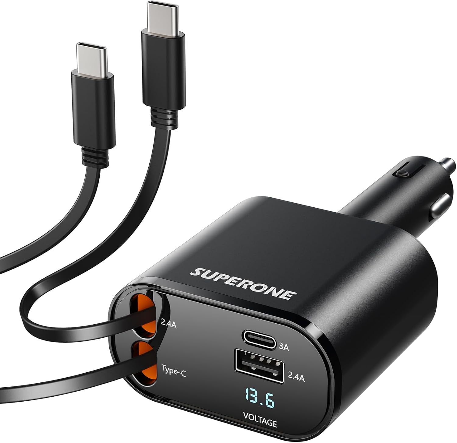 Retractable Car Charger for iPhone with Dual Type C Cables, 4 in 1 USB C Car Charger Adapter with 69W Fast Charging Compatible with iPhone 17 16 15 14 13 12 11 Pro/XS/XR/SE/iPad/Airpods