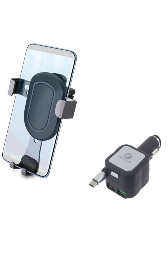 Retractable Car Charger w Air Vent Mount Holder W1A for Acer Liquid Jade Primo - Alcatel PulseMix, 7, Idol 5S 5 4S - ASUS Zenfone V Live, ROG Phone, AR 6 5z 4 Pro - Blackberry Motion, Key2