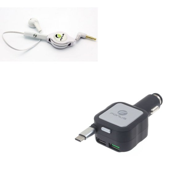 Retractable Car Charger w Headphone Retractable Mono Earphone W9A for LG G6, V30 V50 ThinQ 5G, V40 ThinQ, V35 ThinQ, Q7 Plus, Google Nexus 5X, G8 ThinQ, G7 ThinQ, G Pad X II 10.1, Stylo 4 Plus