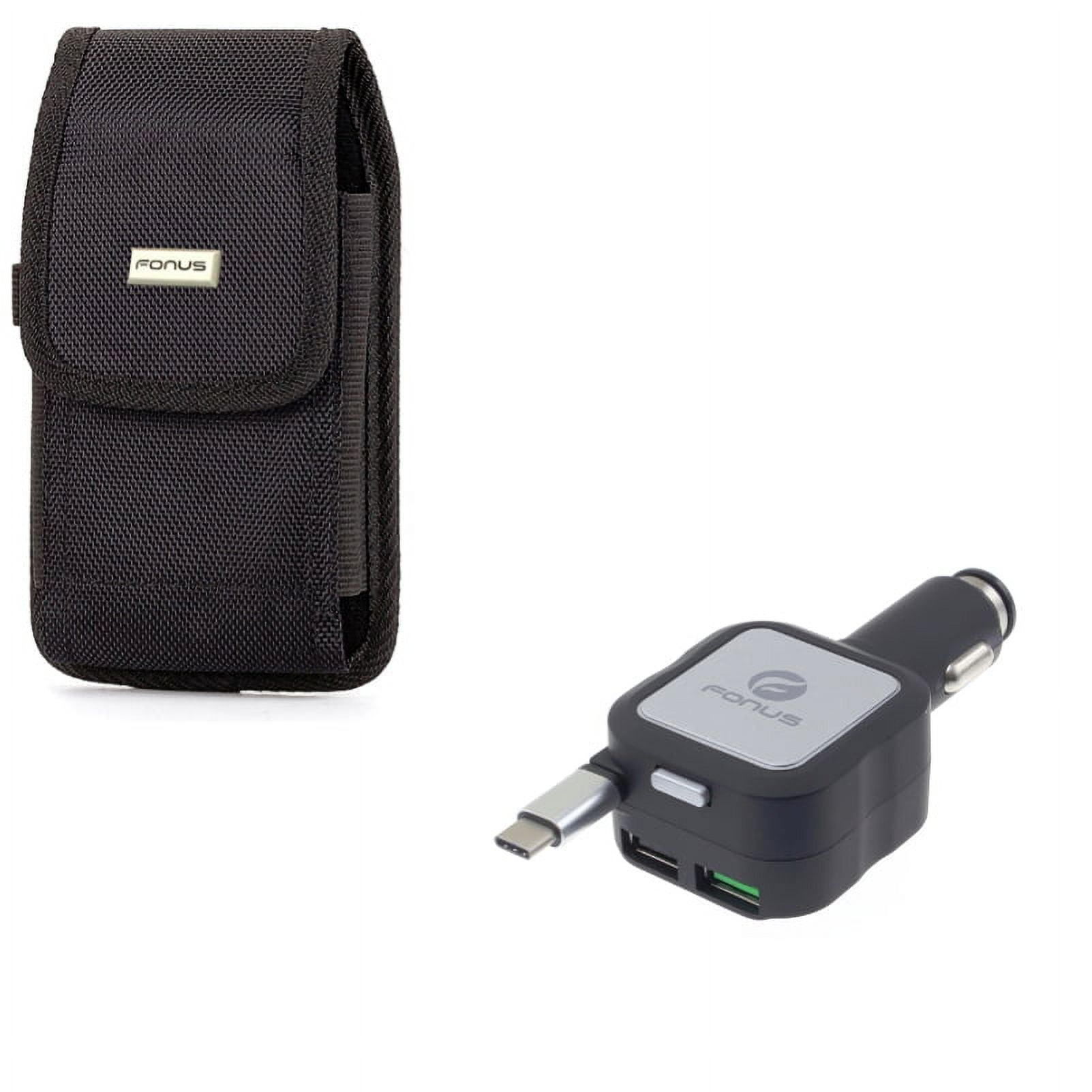 Retractable Car Charger w Rugged Case Belt Clip for Google Pixel 4 XL/5a 5G/4a 5G Phones - 4.8Amp Type-C, Holster Canvas N5K Compatible With Pixel 4 XL/5a 5G/4a 5G Models