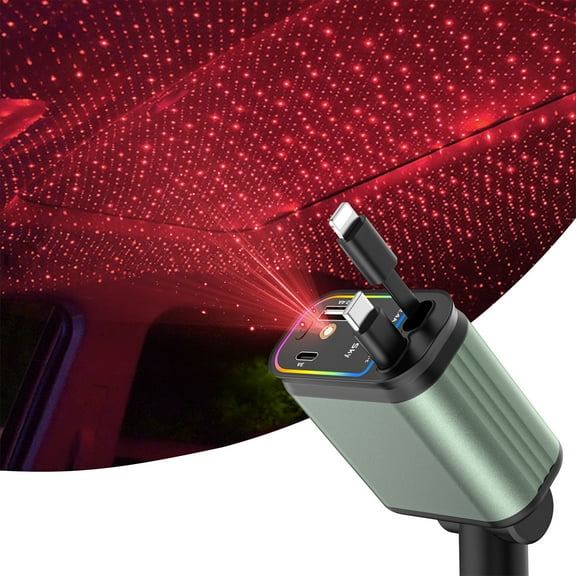 4 in 1 Car Charger Adapter with Starlight, 66W Fast Retractable Car Charger with USB-A USB-C Ports & 2 Retractable Charging Cables, Car Phone Chargers for iPhone 16/15/14/13/12/11 Galaxy,Pixel