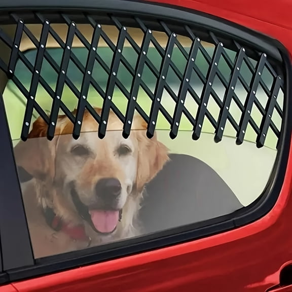 Retractable Car Dog Barrier Fence with Ventilated Safety Net Cover - Adjustable Window Partition Suitable for SUVs,, Minivans, Rear & Trunk Divider, Assembly, Plastic Mesh for Travel with Pets