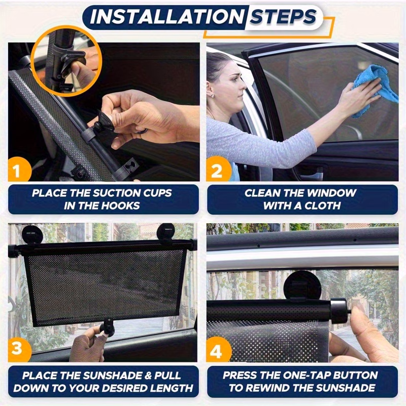 Retractable Car Sunshade Roller UV Blocking Glare Reduction Window Visor Easy Slide Compact Storage for Cars SUVs Trucks Parking