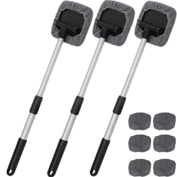 Retractable Car Windshield Cleaning Brush with Microfiber Cloth, 27-45cm Adjustable Handle, Anti-Fog Window Tool for Inside Glass and Snow Removal, Washable Home Auto Windshield Cleaner