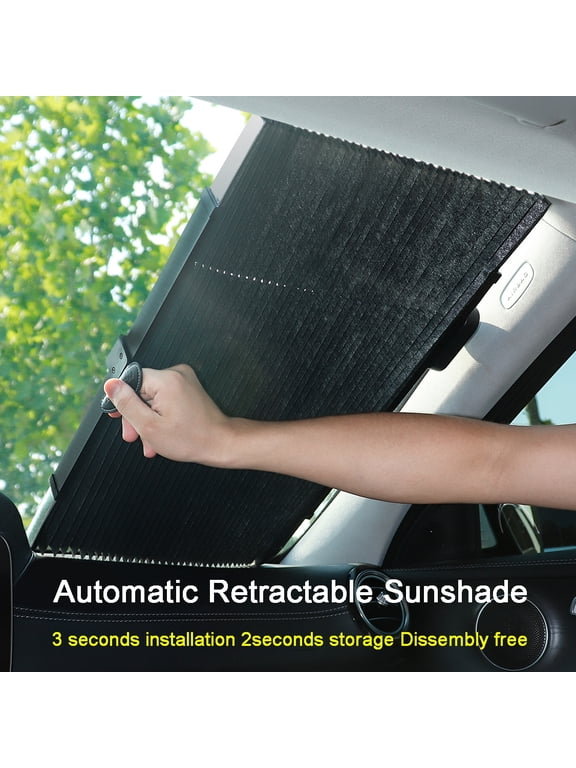 Retractable Car Windshield Sun Shade Universal Foldable Front Window Sun Visor 99% UV Blocking Heat Insulation Shield to Keep Vehicle Cool Easy to Install & Use65cm/25.6
