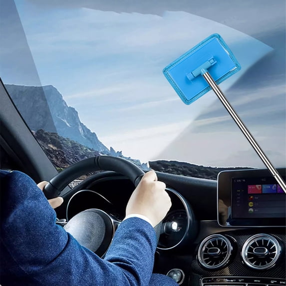 Retractable Car Windshield and Window Cleaner with Microfiber Pads for Interior and Exterior Glass