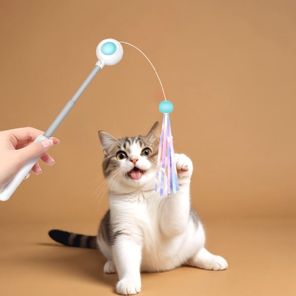 Retractable Cat Teaser Wand Interactive Laser Cat Toy with Ribbon Tassel Automatic Cat Exercise Toy for Indoor Cats