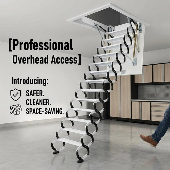 Retractable Ceiling Attic Ladder, Hydraulic Slow Down Folding Loft Stairs, 1100 lbs Load, 118 in Vertical Reach, 12 Steps Pull Down Telescopic Stairs for Home Attic Garage Basement