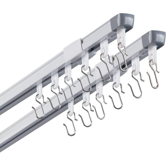 Ceiling Curtain Track with Silent Rollers and Hooks, Retractable Room Divider Rod, 2.8 ft to 5.2 ft, 2 Sets