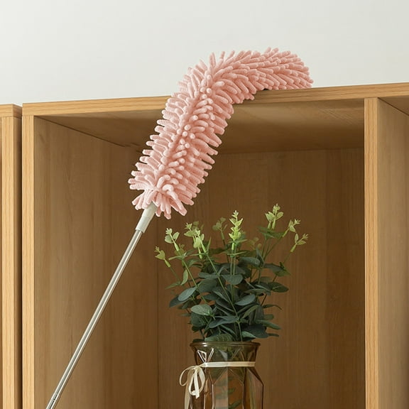 Retractable Ceiling Duster 8.2 Ft - Microfiber Electrostatic Ash Remover, Washable, Non-Slip Handle, Flexible Extendable Fiber Cleaning Tool, Polyester Stainless Steel, Green/Purple/Pink, Single Pack