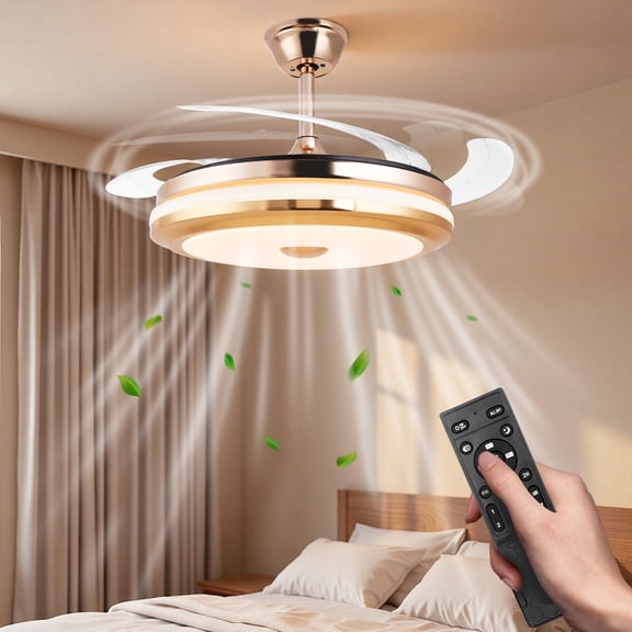 Retractable Ceiling Fan with Lights and Remote,42 Inch Fandelier Ceiling Fan with Light, 6 Speed Dimmable Reversible Memory, Modern Silent Smart Fan for Bedroom Living Room