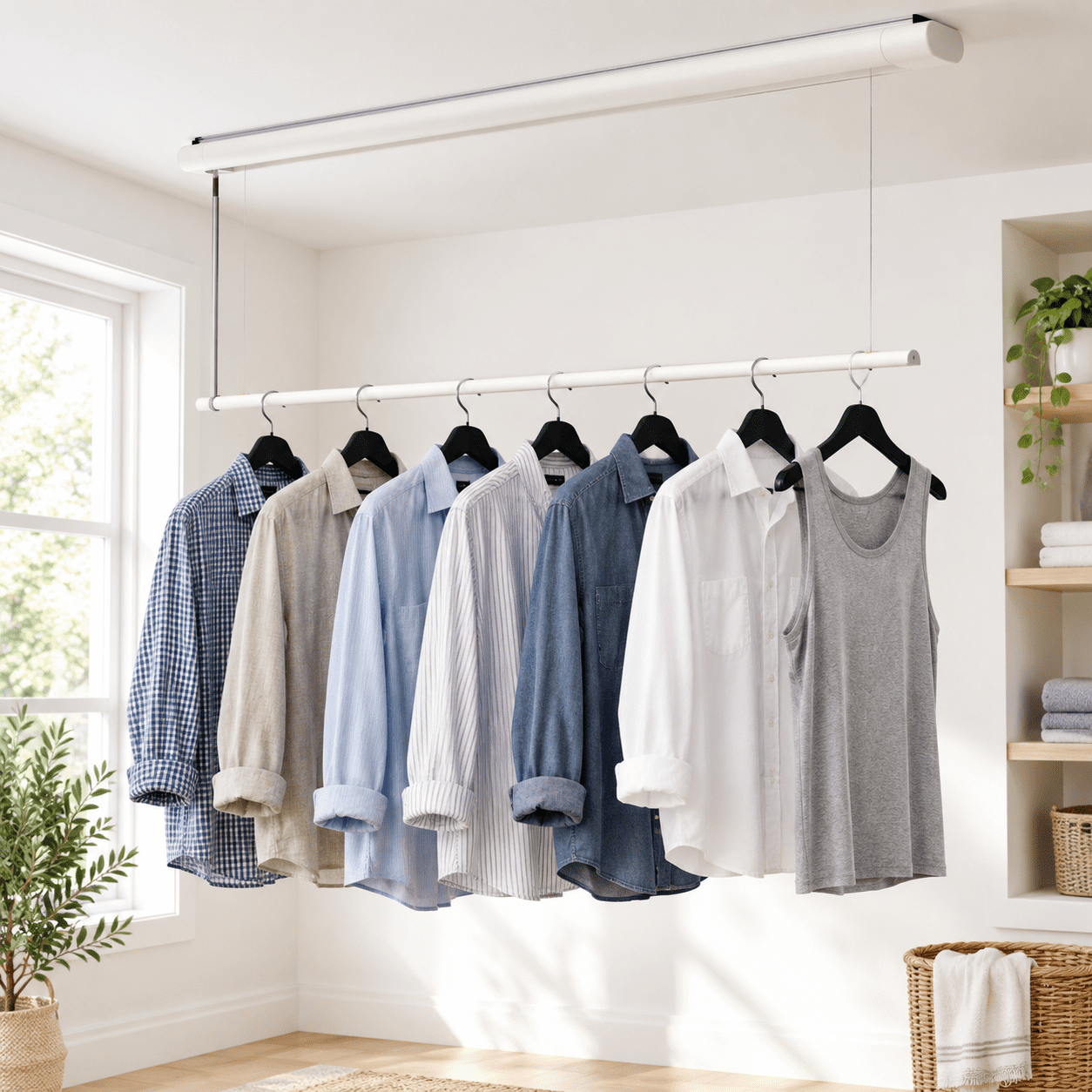 Retractable Ceiling Mounted Clothes Drying Rack, 52.4 Inch Pull-Down ...