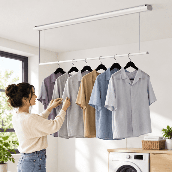 Retractable Ceiling Mounted Clothes Drying Rack, 52.4 Inch Pull-down ...
