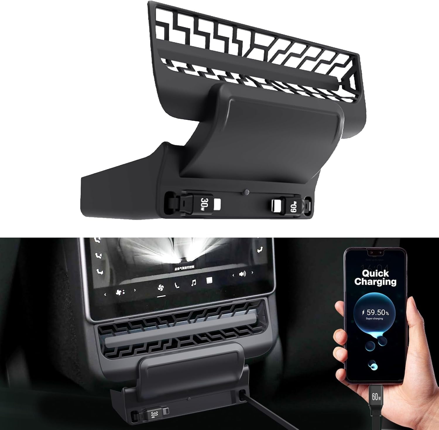 Retractable Center Console USB Hub for Model 3 Highland 2024 / Model Y Juniper 2025, SZSZ Car Phone Charger Suitable for Updated Model 3/Y Accessories Fast Charging Docking Station
