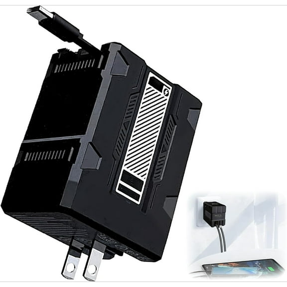 Retractable Charger with Cables,22.5W Dual Built-in Cable Fast Wall Charger, Foldable Plug for iPhone, Android, Tablets - Home, Office & Travel