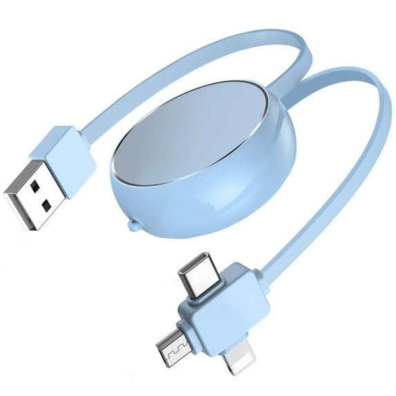 Bioonis Retractable Charging Cable, 3 in 1 Multi USB Cable 3.3FT Charging Cord USB Cable Adapter with Light-ning Cable USB C Type C Micro USB Charger Cord Compatiable for iPhone Samsung Android, Blue