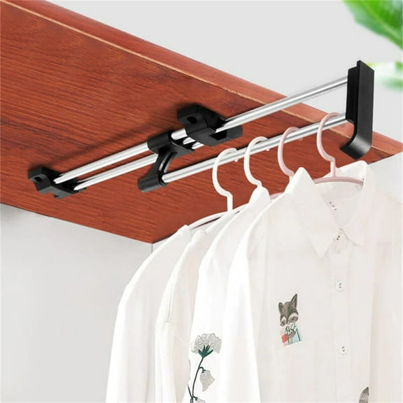 Retractable Closet Pull Out Rod,Wardrobe Clothes Hanger with Rail,Adjustable Clothes Hanger for Closet,Saving Space,Ideal Storage Tools for Home and Office（12Inch）