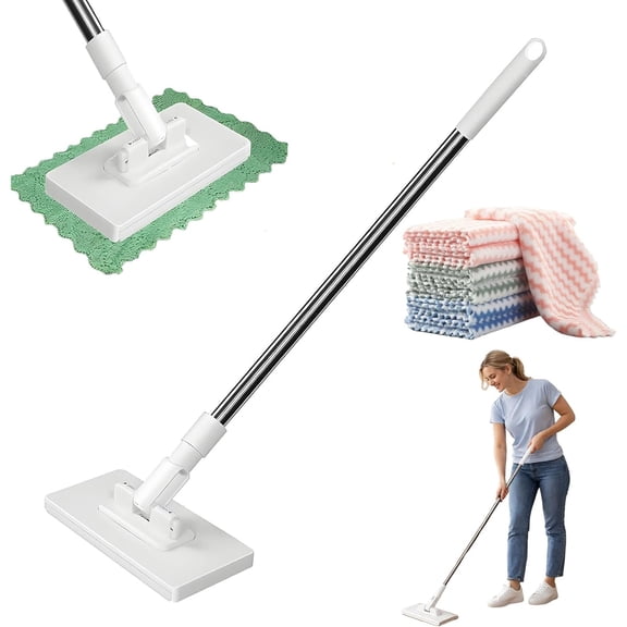 Retractable Cloth Changing Mini Mop, Portable Handheld Tool with Locking Head & Sweeping Cloths, 40 inch Mop for Home Kitchen and Bathroom