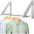 thumbnail image 1 of Retractable Clothes Hanger Rack, Wall Mounted Foldable Clothes Hook with Rail, Aluminum Laundry Drying Rack for Balcony, Bedroom, Bathroom, Space-saving 2 Racks with Rod, 1 of 7