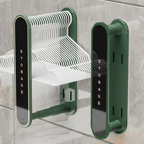 Retractable Clothes Hanger Storage, Usupdd Wall-Mounted No Drill Space Saving Clothes Rack, Balcony Organizer for Closet Laundry Room Bedroom with Adhesive Installation, Green