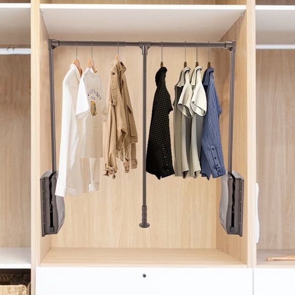 Retractable Clothes Rack, Wall Mounted Drying Rack 35-47 Inch Adjustable, Drop Down Closet Systems, 22 lbs Capacity, Quiet Hydraulic Rod, Ergonomic Handle, for Closet, Laundry Room, Living Room