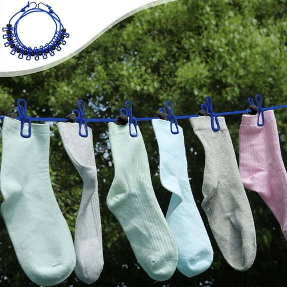 Retractable Clothesline with 12 Clips, Windproof Elastic Rope Laundry Line with Beads, Portable Travel Clothesline 70.87in/180cm Extendable to 12.5ft, Indoor Outdoor Drying Solution for Camping