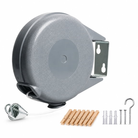 Retractable Clothesline,40 feet Wall Mount Laundry Clothesline for Indoor Outdoor, PVC,Gray