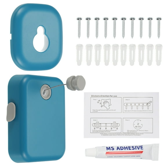 Retractable Clothesline Indoor, 14Ft Non-Sagging Clothes Line Retracting Outdoors for Balconies, Courtyards, Dark Blue