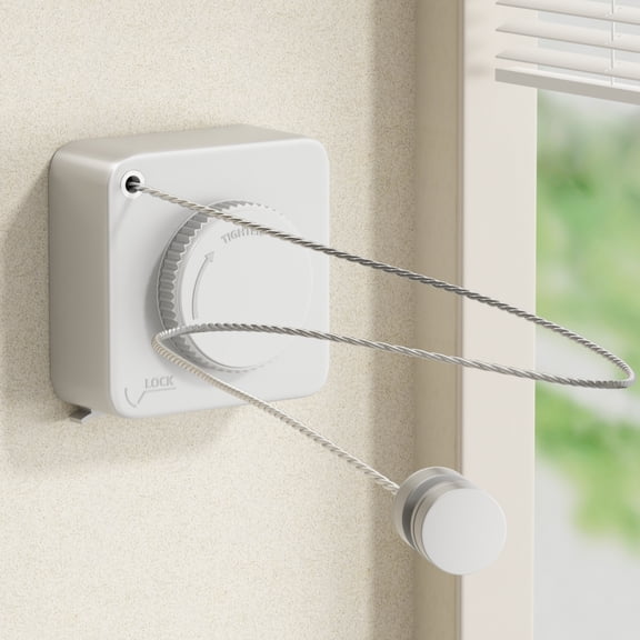 Sofinny Retractable Clothesline Indoor & Outdoor, Non-Sagging Laundry Drying Line Retracting Wall Mounted, Stainless Steel Rope-15.1 Feets Max(White)
