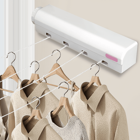 Retractable Clothesline Indoor Outdoor 4 Line Telescopic Clothes Drying Rope Hanger Wall Mounted Clothes Dryer Line