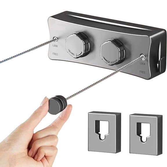 Elastic Stainless Steel Retractable Clothesline, Wall Mount Non-Sagging 16.7 ft Double Wire Grey for Indoor Balcony Courtyard Outdoor Use