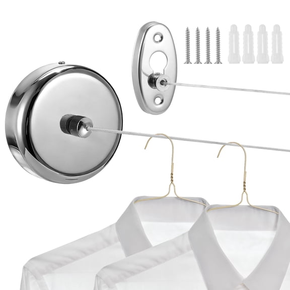 Retractable Clothesline for Indoor Outdoor Use, Stainless Steel Wall Mounted Laundry Drying Rack with 9.2ft Nylon Line, Hidden Washing Line for Bathroom Hotel Balcony Small Apartment