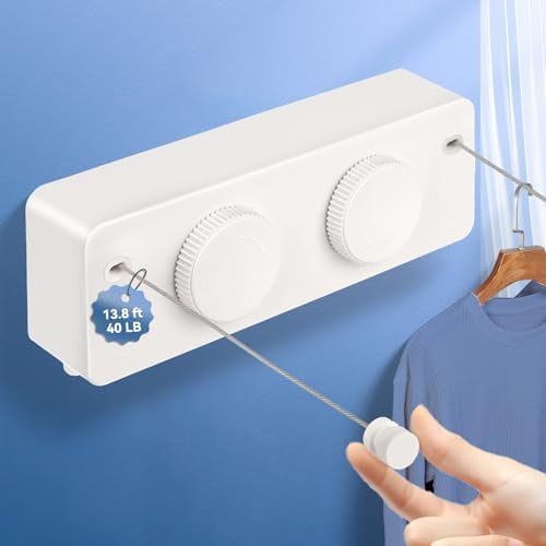 Retractable Clothesline Indoor Outside Heavy-Duty, Upgrade 304 Double Stainless Steel Shower Room Clothes line, Fit Rv Balcony Courtyards Indoor Drying Rack Clothesline, 13.8ft