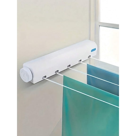 Retractable Clothesline Wall Mounted 5-Line Space Saving Drying Rack, Heavy Duty Indoor Outdoor Laundry Hanging Line with Hooks and Towel Bar, Durable Plastic Portable Dryer