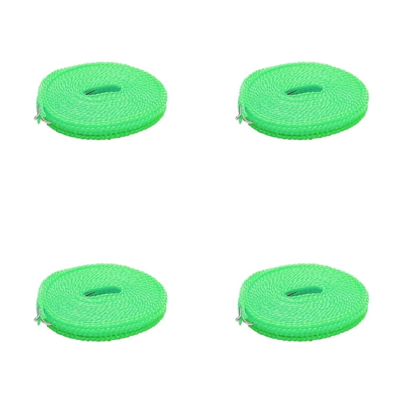 Retractable Clothesline with Hooks - Portable Laundry Drying Rope - Travel Clothesline - 4-Pack - Green