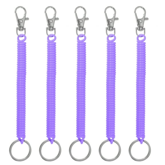 Retractable Coil Spring Keychain with Lobster Clasp 17.5cm Light Purple 5 Pcs