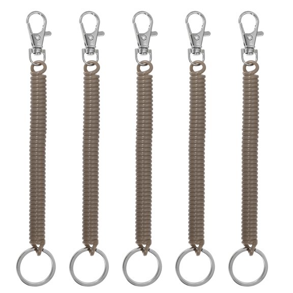 Retractable Coil Spring Keychain with Lobster Clasp Keyring 17.5cm Brown 5 Pcs