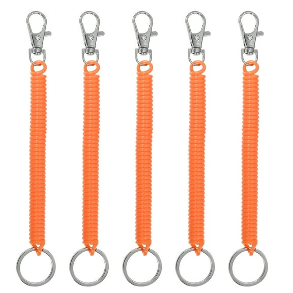 Retractable Coil Spring Keychain with Lobster Clasp Keyring 17cm Orange 5 Pcs