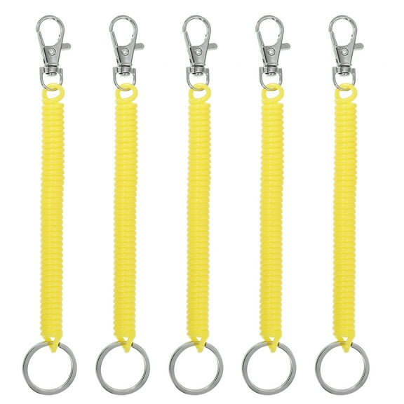 Retractable Coil Spring Keychain with Lobster Clasp Keyring 17cm Yellow 5 Pcs