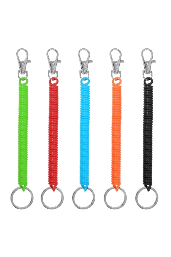 Retractable Coil Spring Keychain with Lobster Clasp Ring 17.5cm 5Multicolor 5 Pcs
