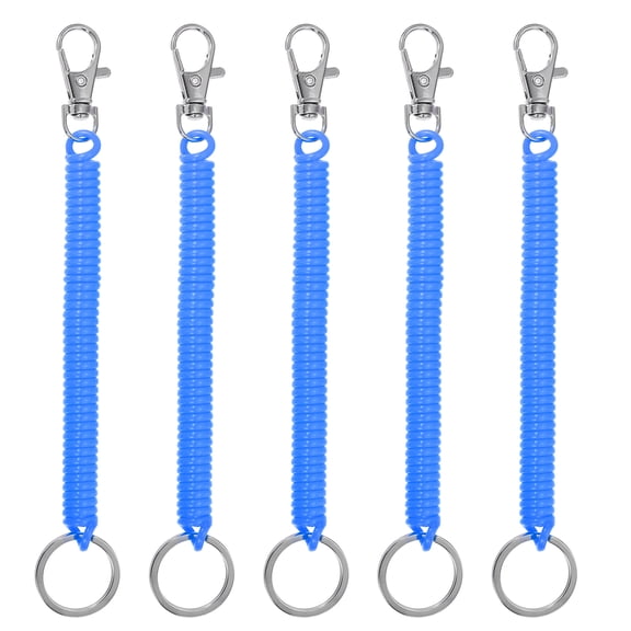 Retractable Coil Spring Keychain with Lobster Clasp Ring 17.5cm Lake Blue 5 Pcs