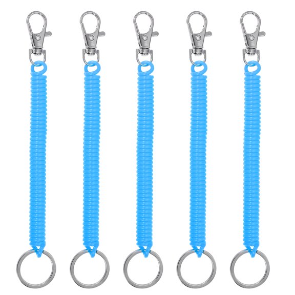 Retractable Coil Spring Keychain with Lobster Clasp Ring 17.5cm Light Blue 5 Pcs