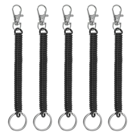Retractable Coil Springs Keychain with Metal Lobster Clasp Keyring 12cm for Keys Wallet, Black 5 Pack