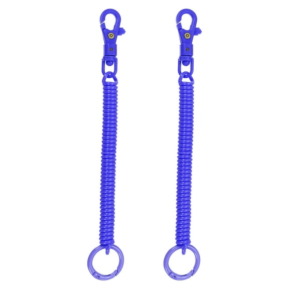 Retractable Coil Springs Keychain with Metal Lobster Clasp Keyring 12cm for Keys Wallet, Sapphire Blue 2 Pack