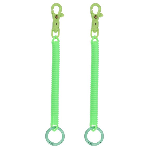 Retractable Coil Springs Keychain with Metal Lobster Clasp Keyring for Keys Wallet, Neon Green 2 Pack