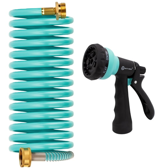 Retractable Coiled Garden Hose with Multi-Pattern Spray Nozzle