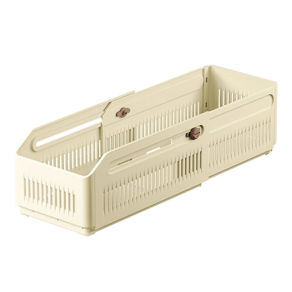 Retractable Corner Storage Box - Beige Medium Sliding Kitchen Cabinet Organizer, Multi-Purpose Bin for Snack Seasoning Sundry Storage