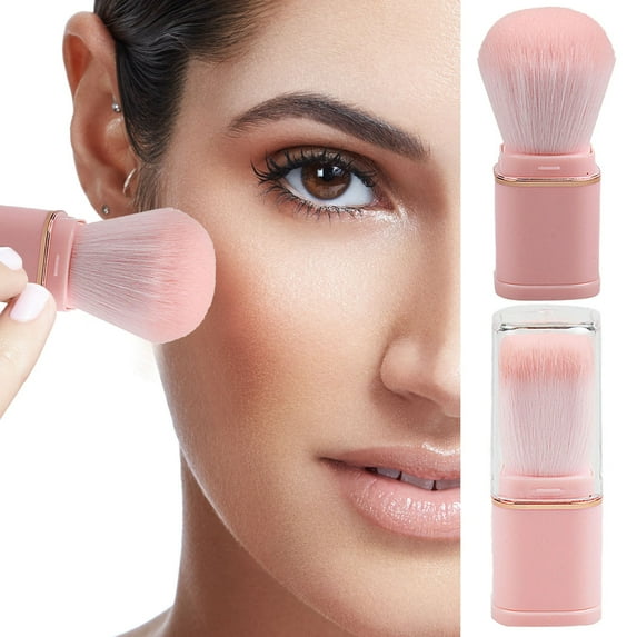Retractable Cosmetic Brush for Travel Face Powder Blusher Application Portable Makeup Tool with Protective Cover