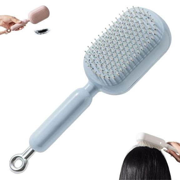 Retractable Cushion Massage Brush, Self Cleaning Air Cushion Comb with Retractable Bristles, Easy Clean Anti Static Hair Brush for All Hair Types, Portable Detangling Comb for Home and Travel(Blue)